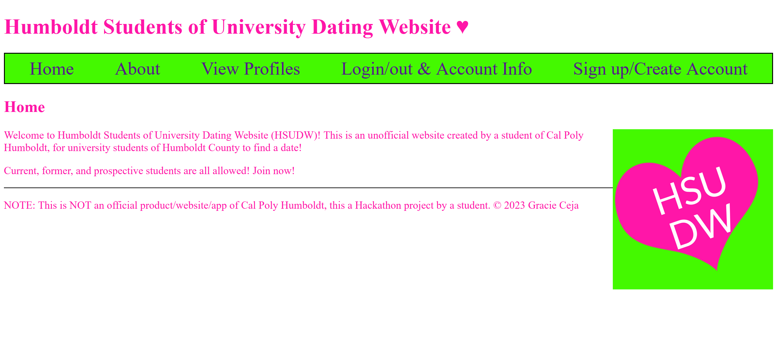 homepage of dating website