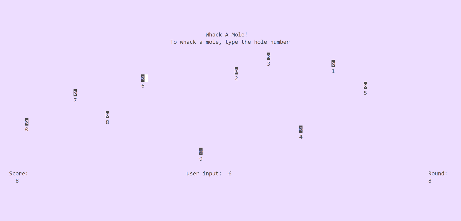 text-based Whack-a-Mole game